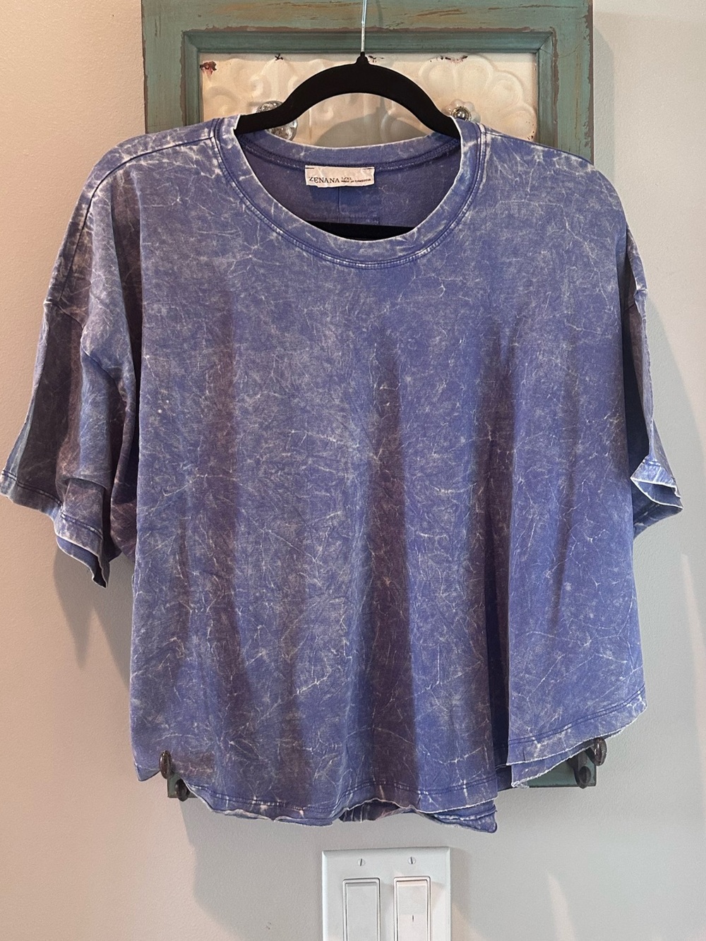 Zenana Halo Snow Washed Oversized Crop Round Hem Tee | Exposed Seam Detail